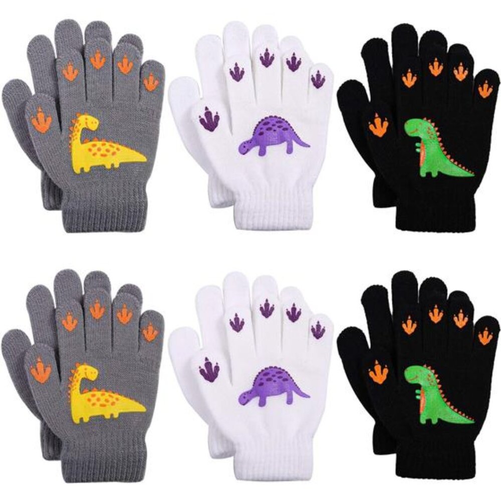 6 Pairs Kids Warm Magic Gloves Winter Stretchy Knit Gloves